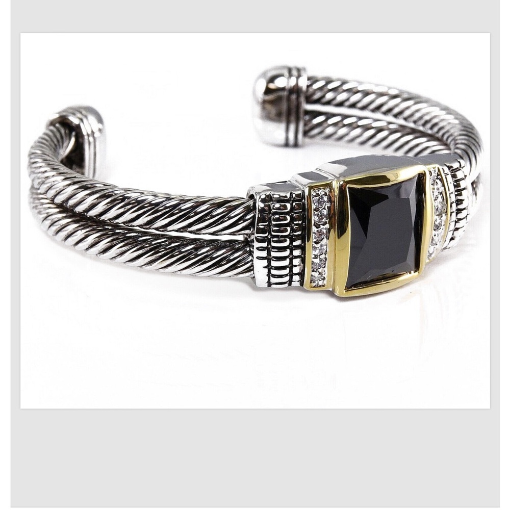 Bracelet CZ Crystal Black Silver Gold Cable Cuff Bali Women